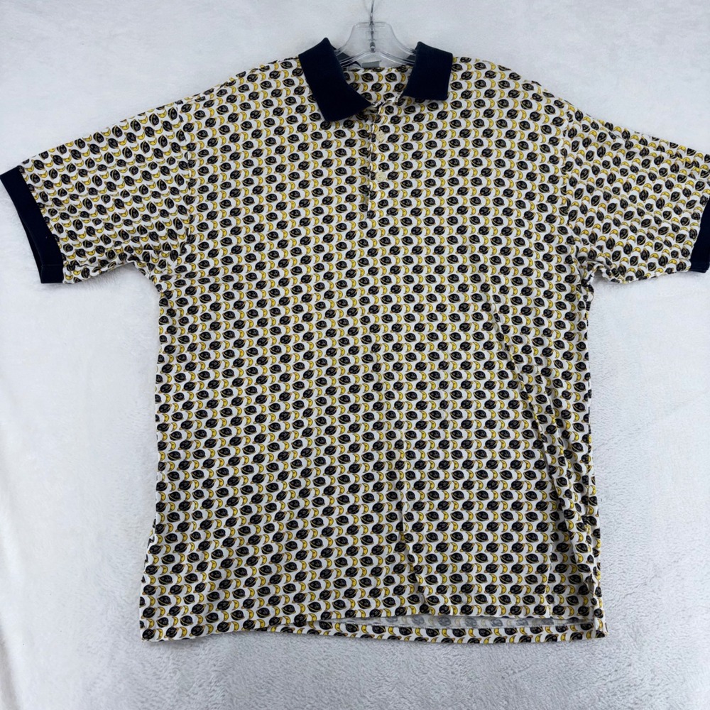 Nicklaus Mens Cotton Polo Shirt Large Celestial Moon Planet Print Navy White